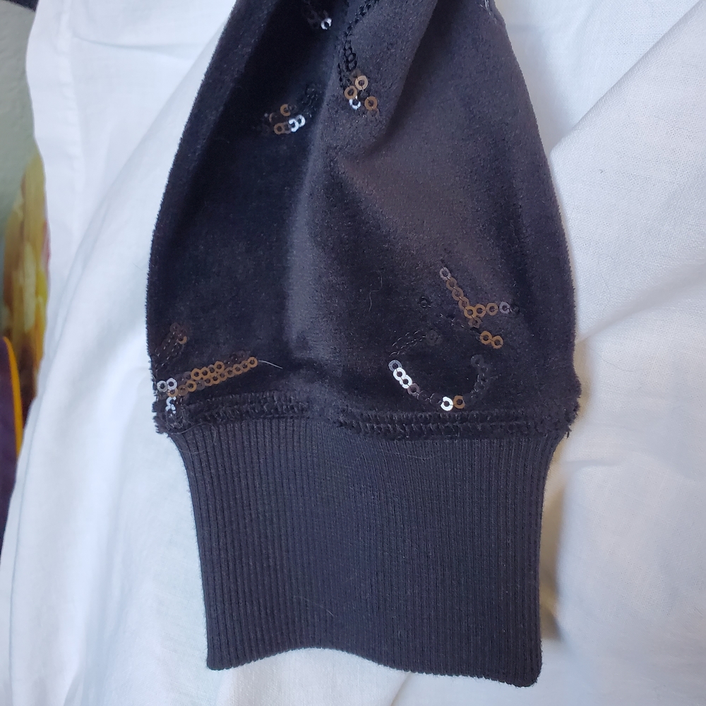 NWT Calvin Klein Black Sequin Velour Zip Hoodie Jacket — Small - Picture 4 of 8